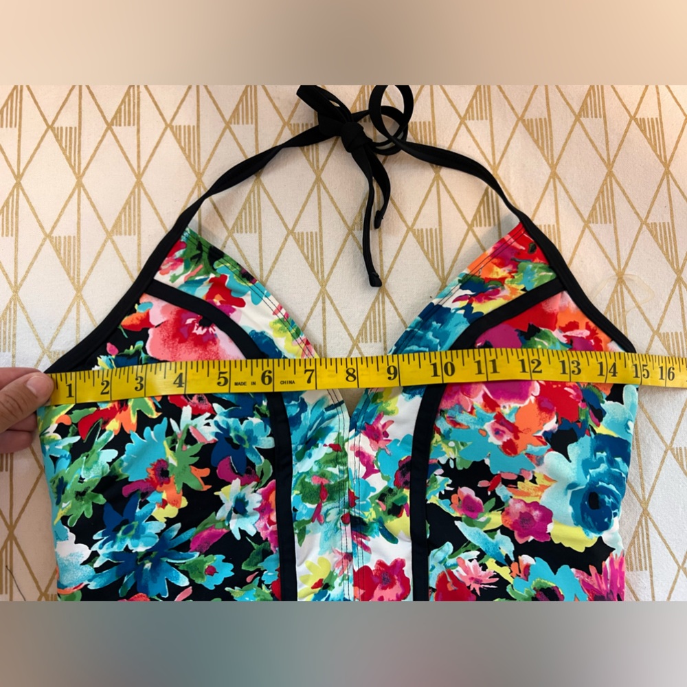 Bleu Rod Beattie NWT Deep Plunge Halter Floral One Piece Swimsuit Size 10 - Picture 5 of 10